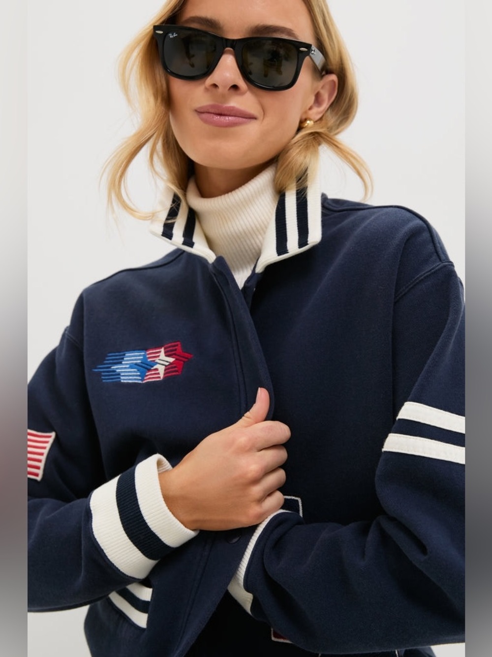 Tuckernuck Navy Albright Fleece Varsity Jacket Size Large NWT - Picture 4 of 15